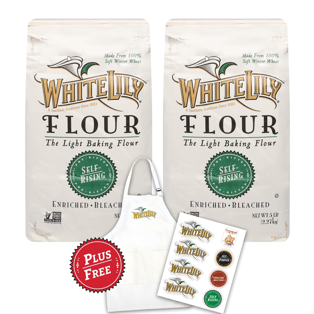 White Lily Self-Rising Flour 5lb Bags (2 Pack) plus Apron & Canister Sticker Set