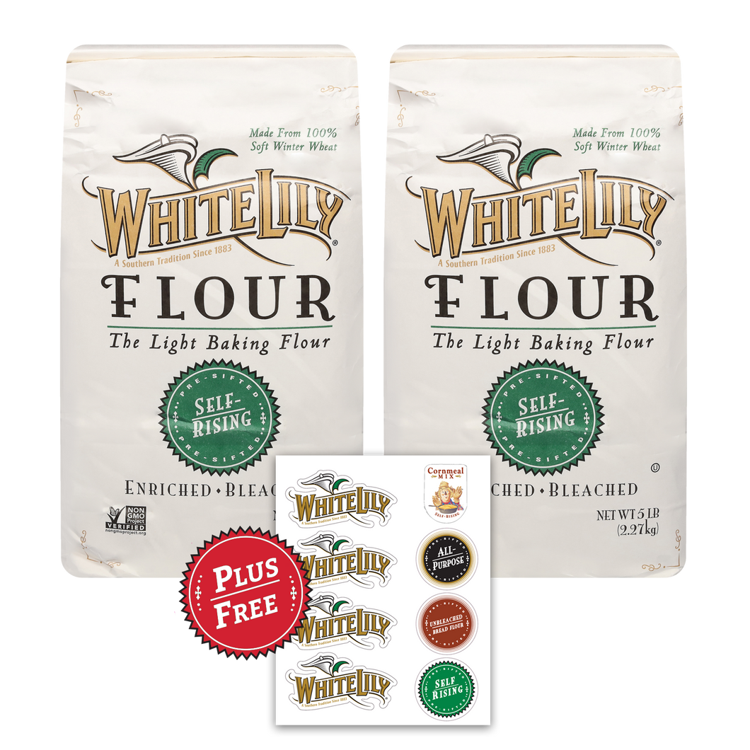 White Lily Self-Rising Flour 5lb Bags (2 Pack) plus Canister Sticker Set